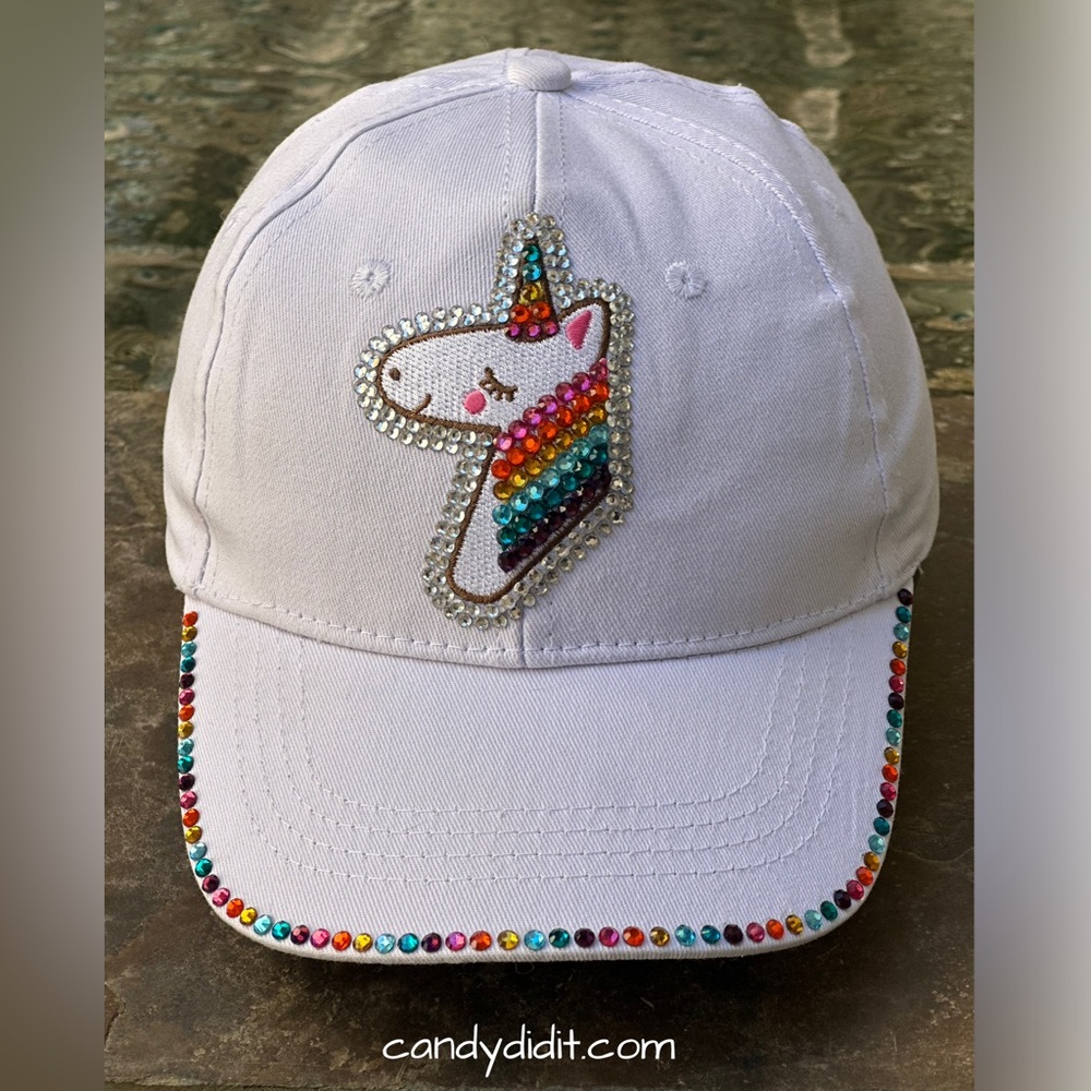 Handmade One Of A Kind Girls (youth) Rainbow Unicorn Bling Ball Cap